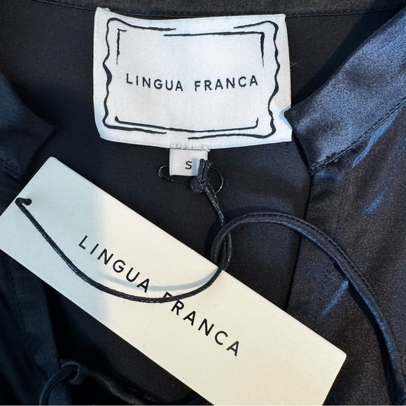 NWT Lingua Franca Embroidered Hudson 100% Silk Long Sleeve Popover Black Size S - Picture 12 of 16